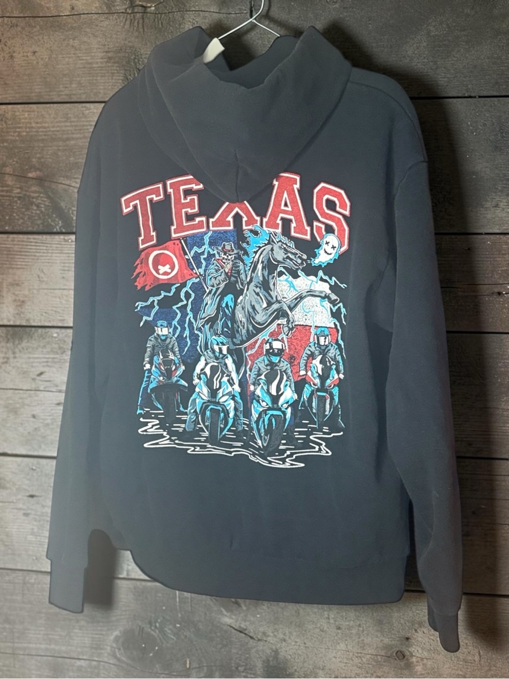 Quiet Club Racing x Ghost - Texas Graphic Motorcycle Design Unisex Hoodie Size M